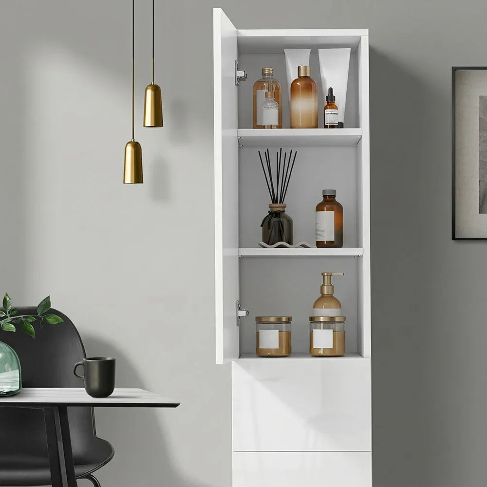 Tall Bathroom Cabinet Storage Slim Toilet Cupboard White