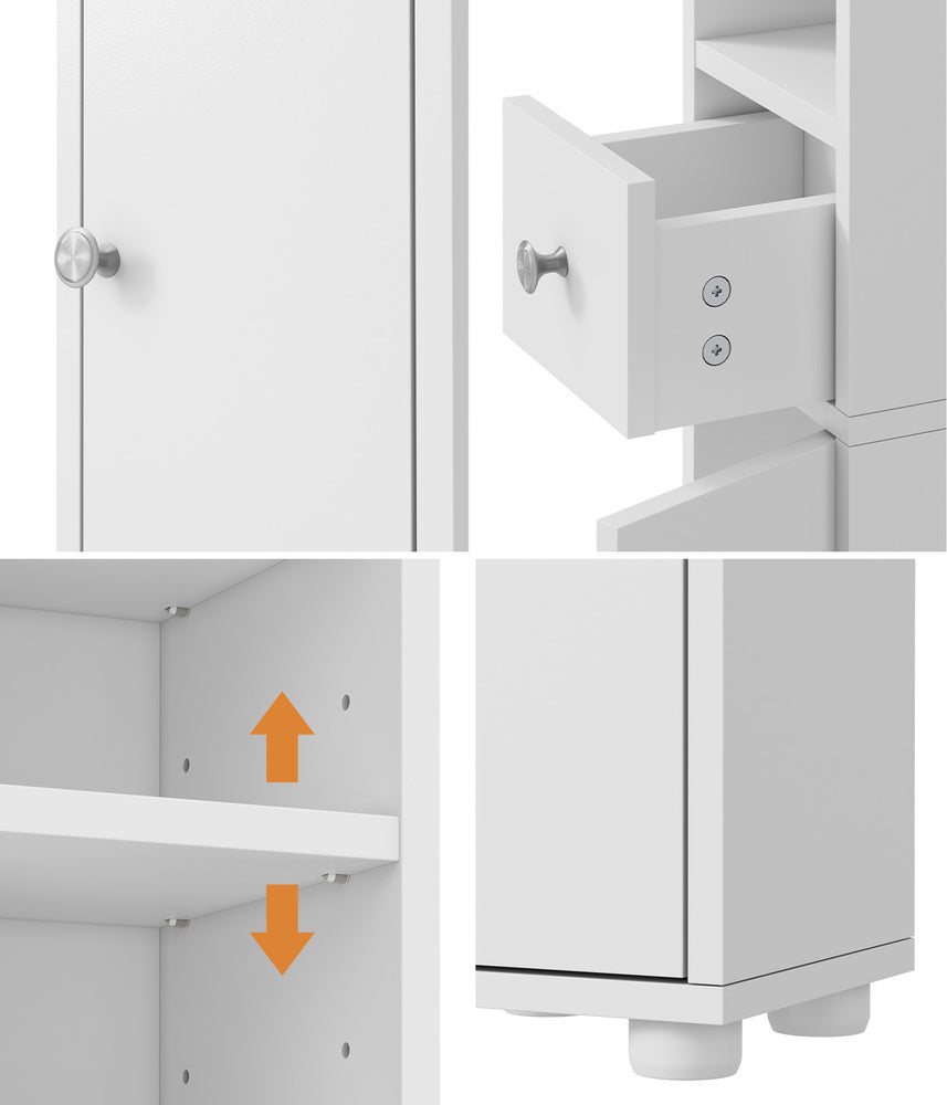 Tall Bathroom Storage Cabinet Shelf Drawer Cupboard White
