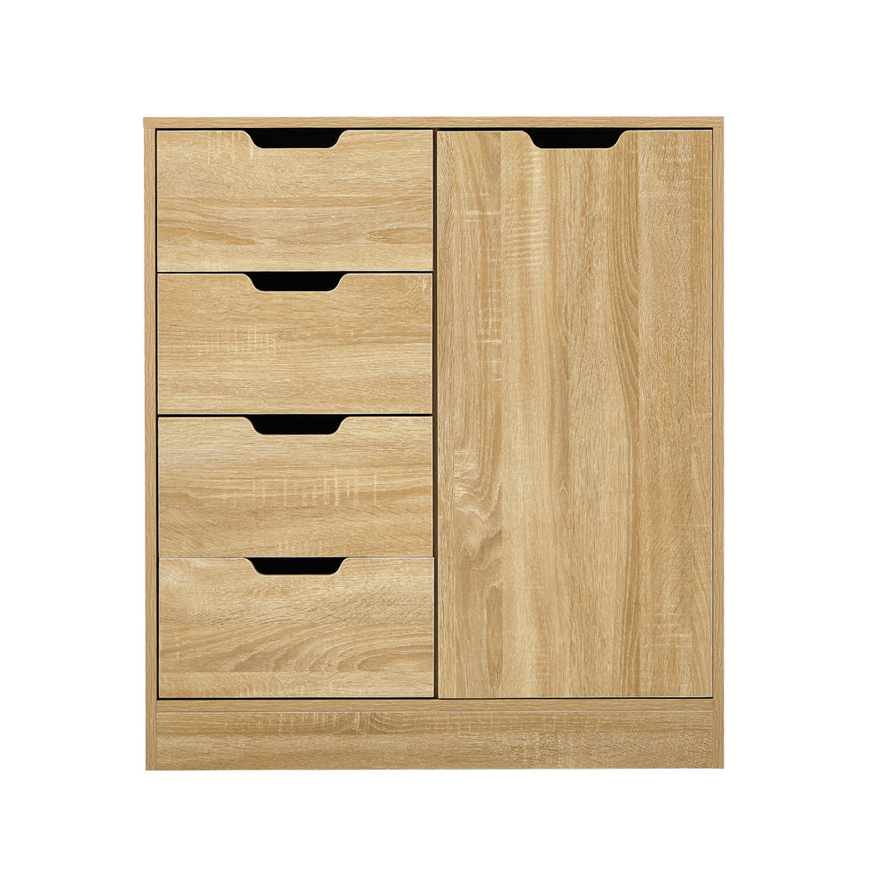 Oikiture Storage Cabinet Buffet 4 Drawer Freestanding Cupboard Natural