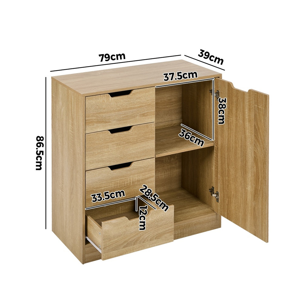 Storage Cabinet Buffet 4 Drawer Freestanding Cupboard Natural