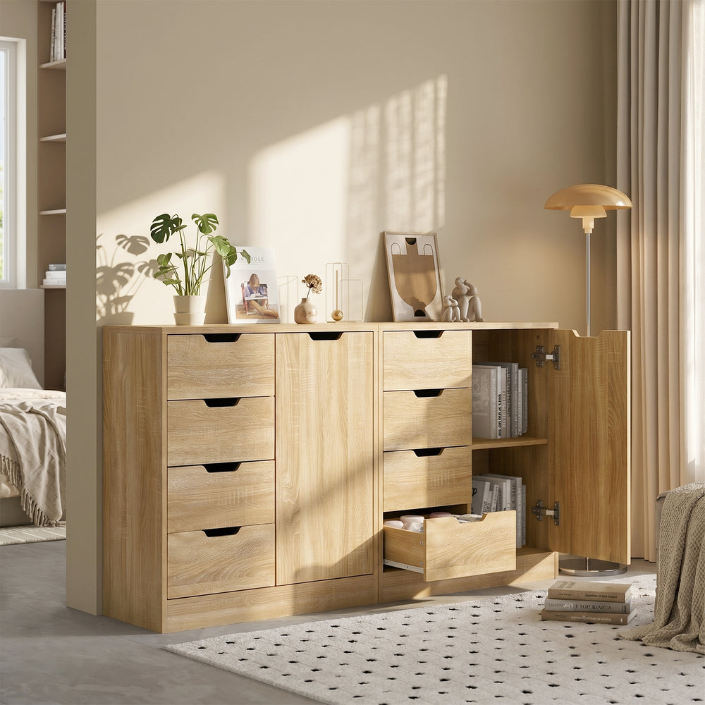 Storage Cabinet Buffet 4 Drawer Freestanding Cupboard Natural