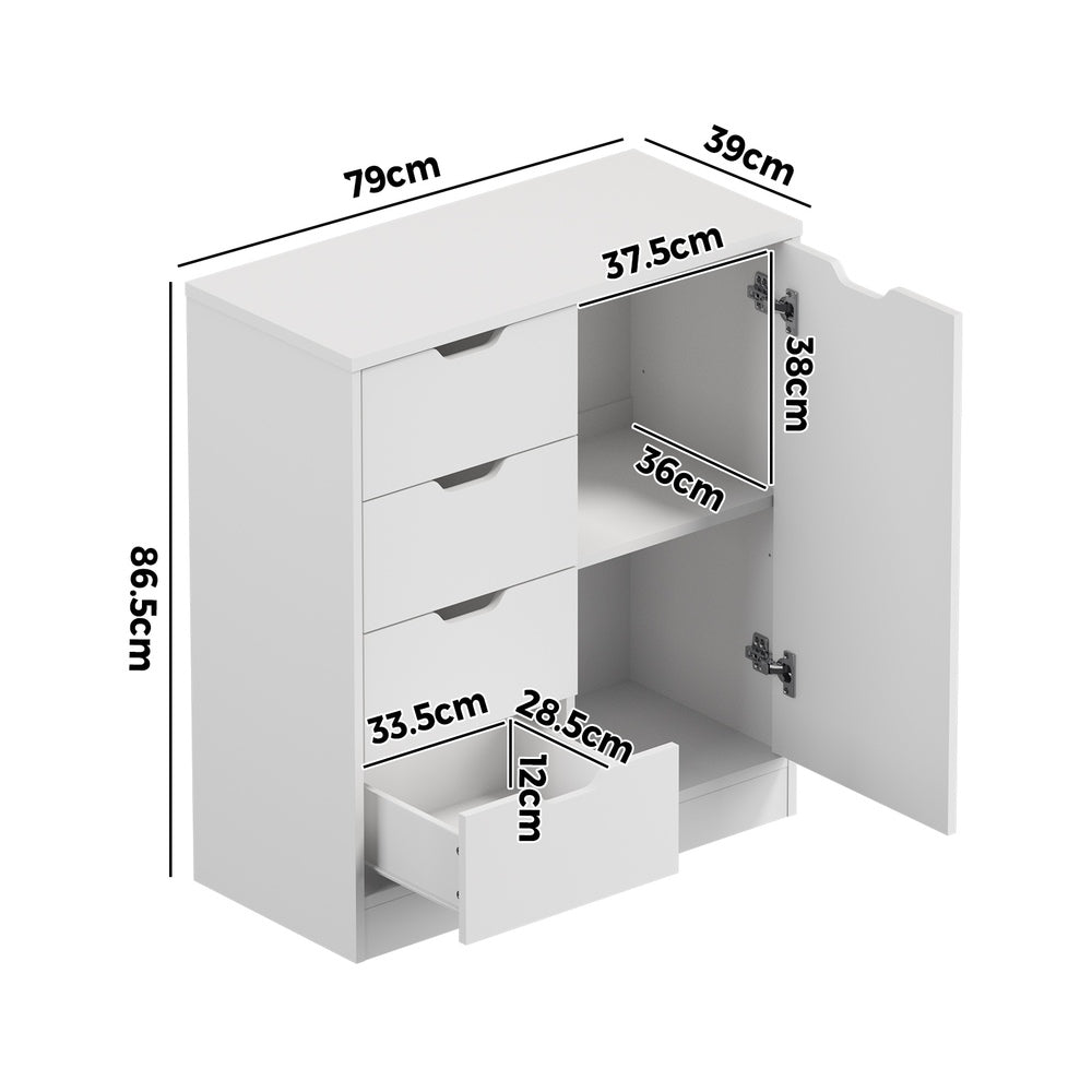 Storage Cabinet Buffet 4 Drawer Freestanding Cupboard White