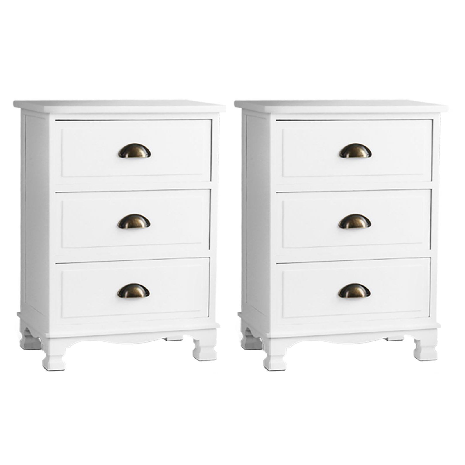 2x Bedside Table 3 Drawers Vintage - THYME White