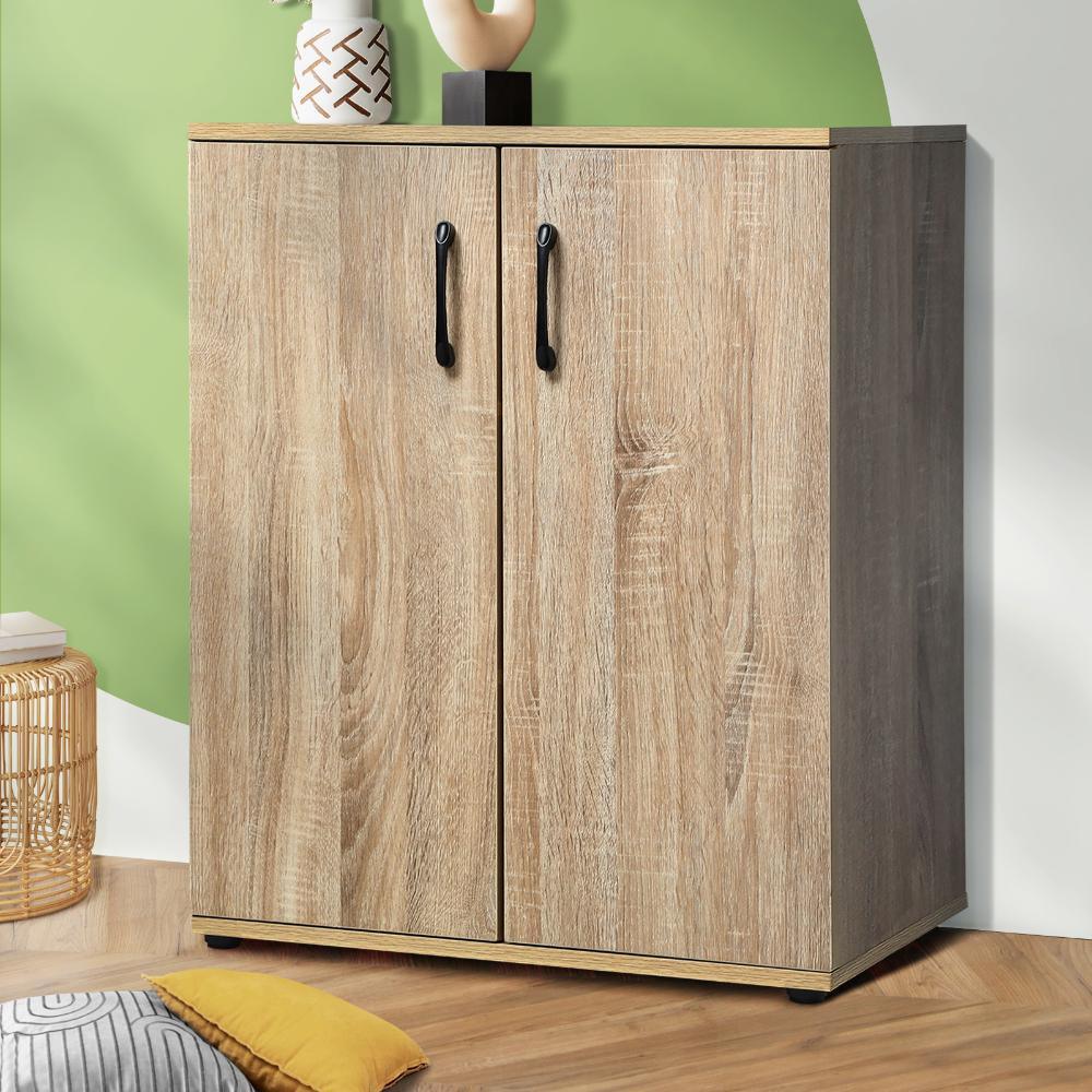 Oikiture Storage Cabinet 3 Shelves Freestanding Wooden