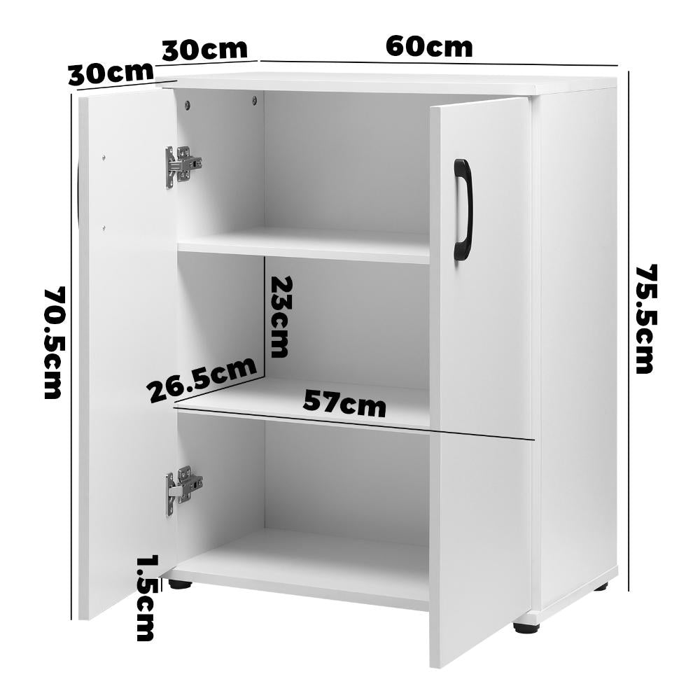Storage Cabinet 3 Shelves Freestanding White