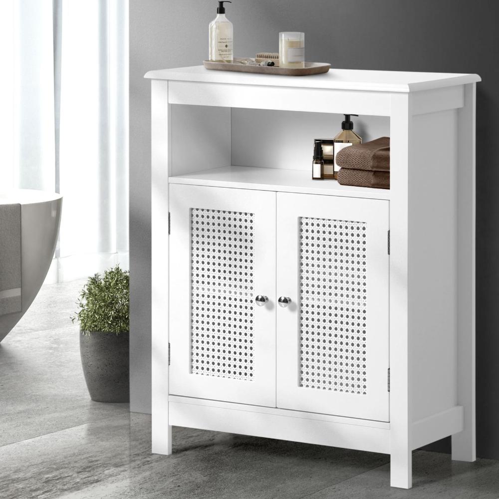 Bathroom Cabinet Two Rattan Door White