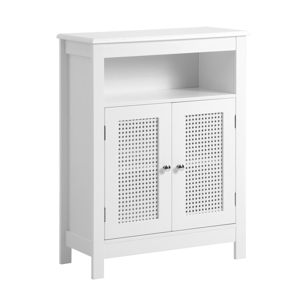 Bathroom Cabinet Two Rattan Door White