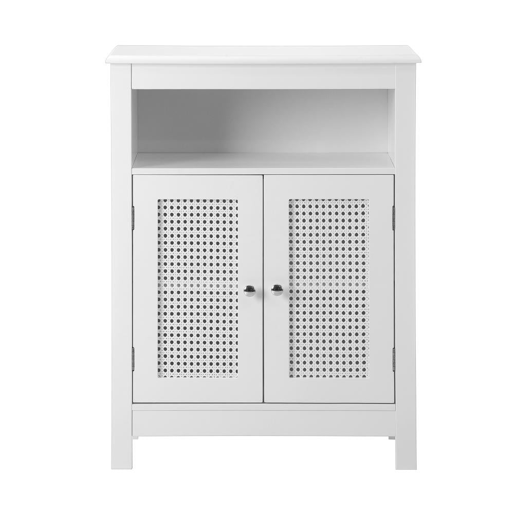 Bathroom Cabinet Two Rattan Door White