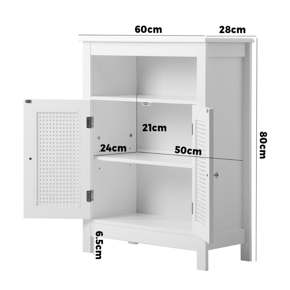 Bathroom Cabinet Two Rattan Door White