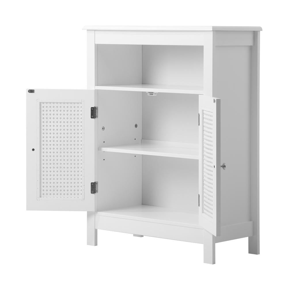 Bathroom Cabinet Two Rattan Door White