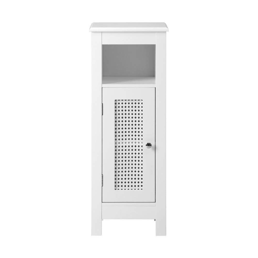 Bathroom Cabinet Slim Rattan Door White