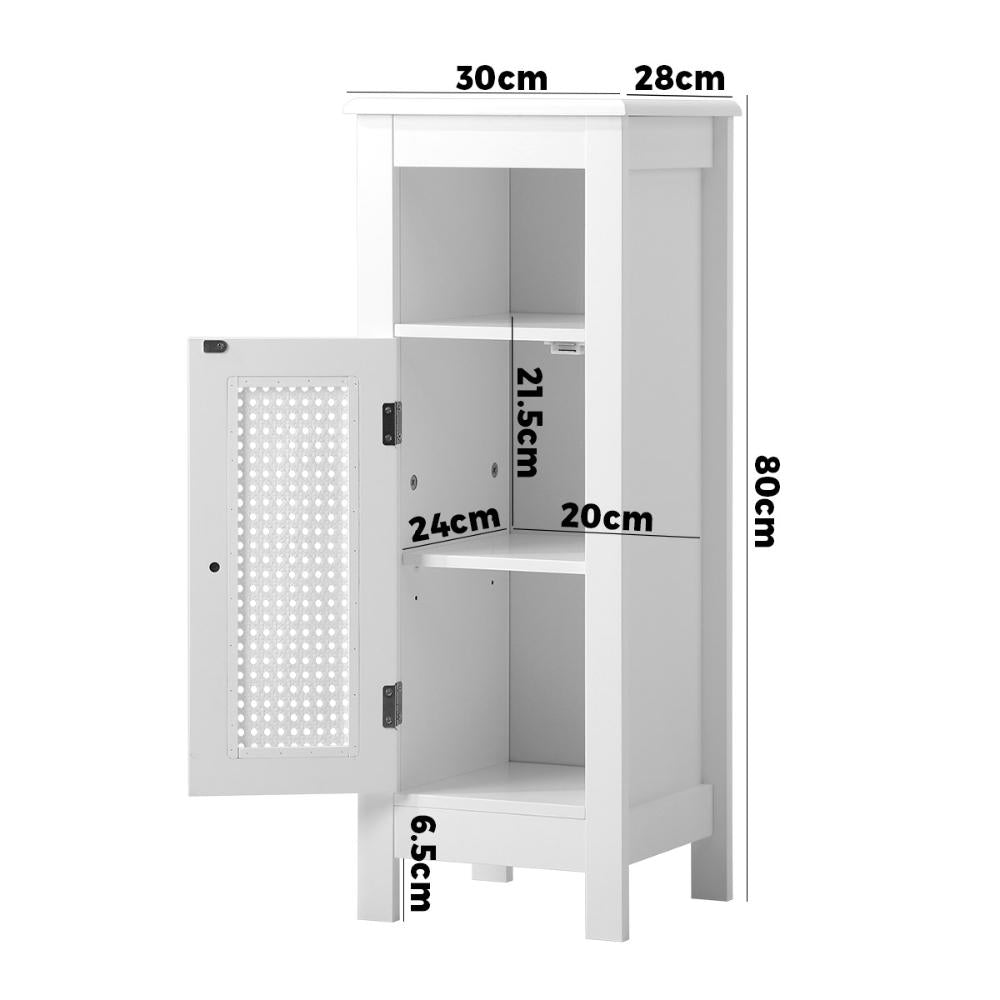 Bathroom Cabinet Slim Rattan Door White