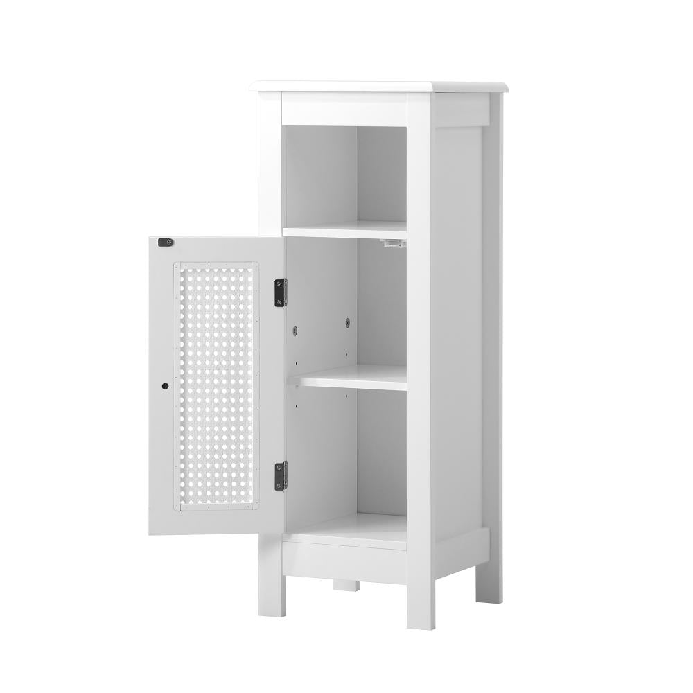 Bathroom Cabinet Slim Rattan Door White