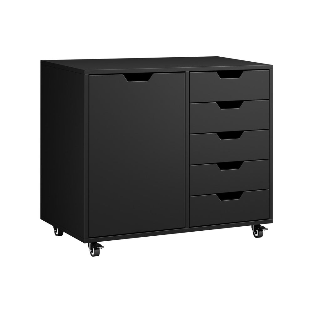 Filing Cabinet 1 Door 5 Drawer Mobile Office Storage Black