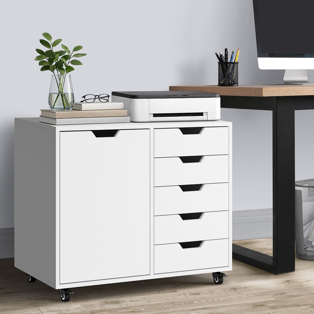 Filing Cabinet 1 Door 5 Drawer Mobile Office Storage White