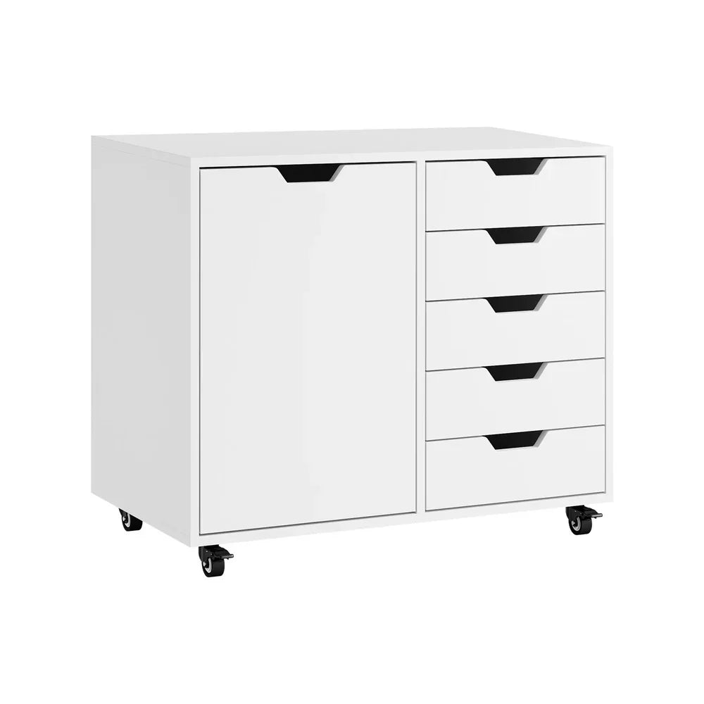 Filing Cabinet 1 Door 5 Drawer Mobile Office Storage White