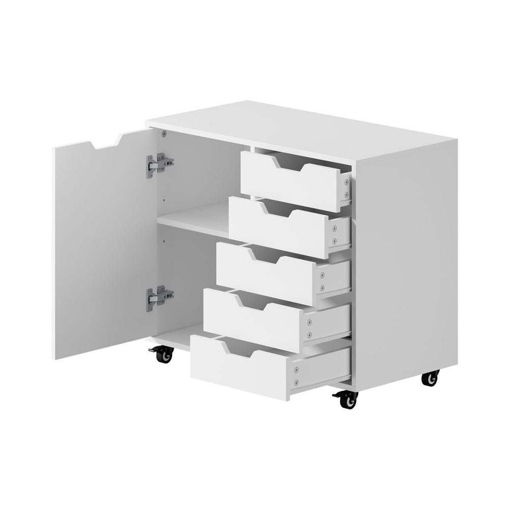 Filing Cabinet 1 Door 5 Drawer Mobile Office Storage White