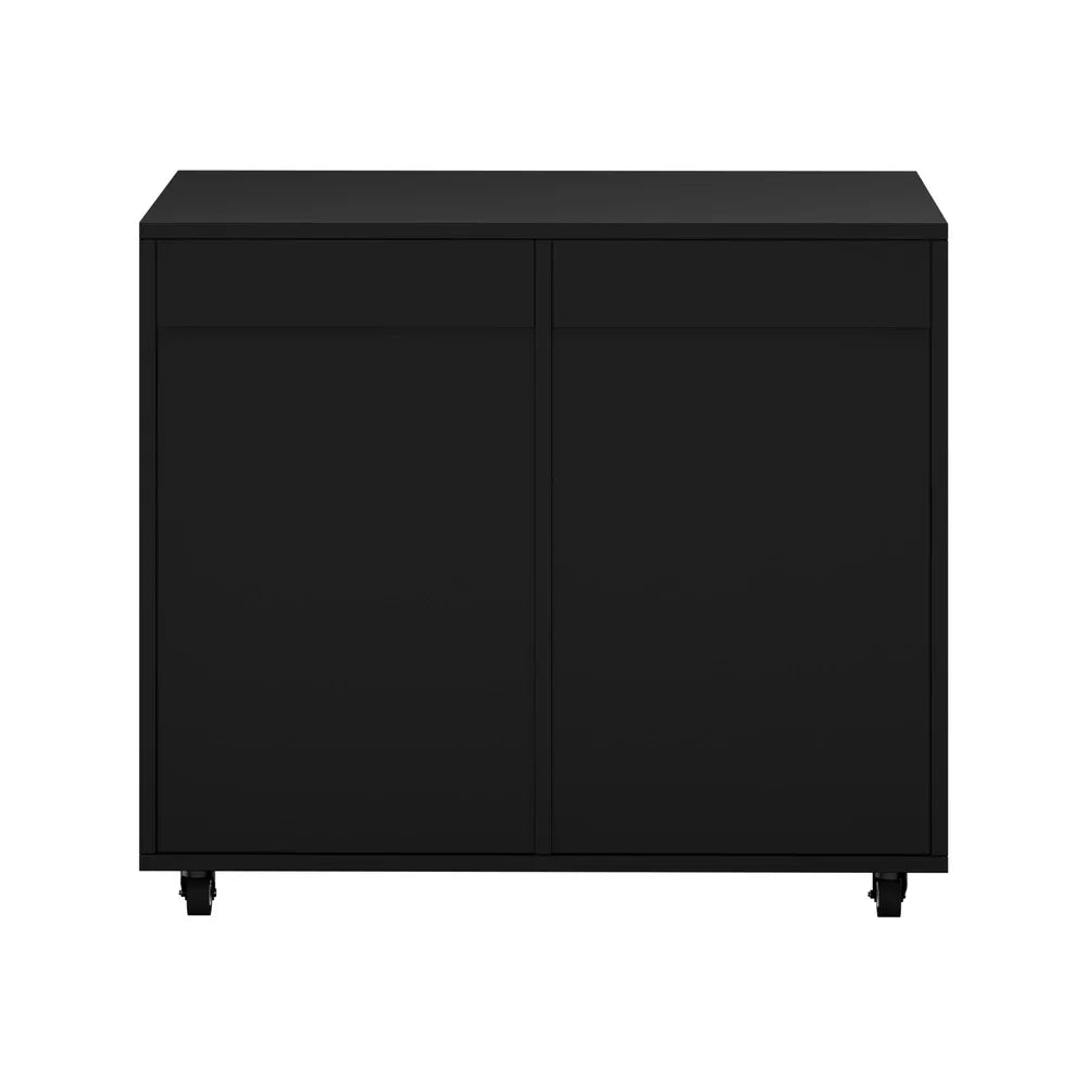 Filing Cabinet 2 Door 4 Drawer Mobile Office Storage Black
