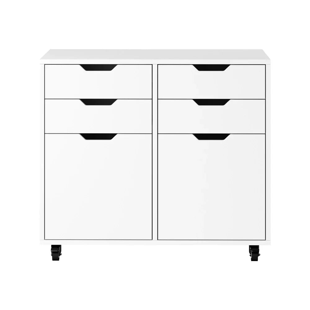 Filing Cabinet 2 Door 4 Drawer Mobile Office Storage White