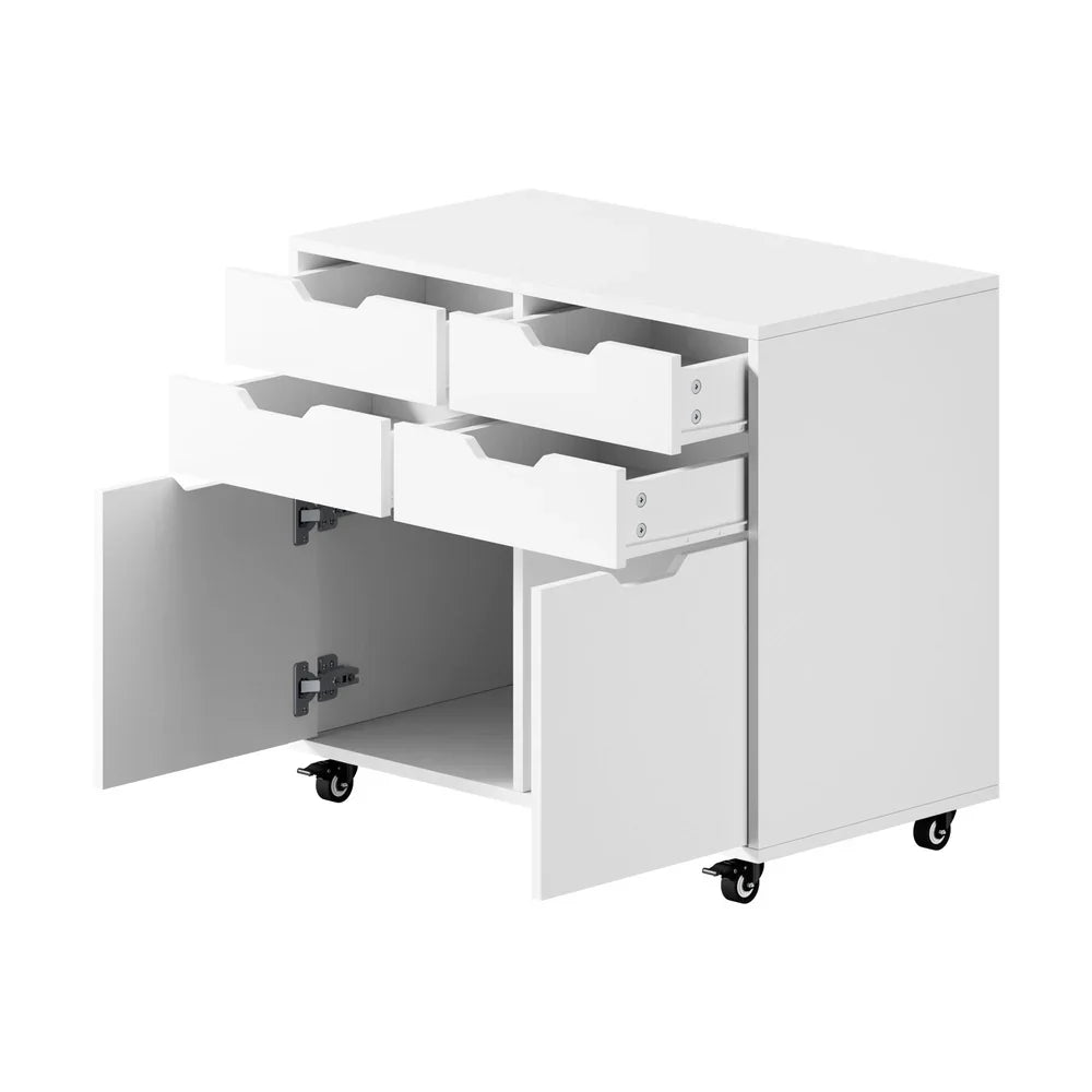 Filing Cabinet 2 Door 4 Drawer Mobile Office Storage White