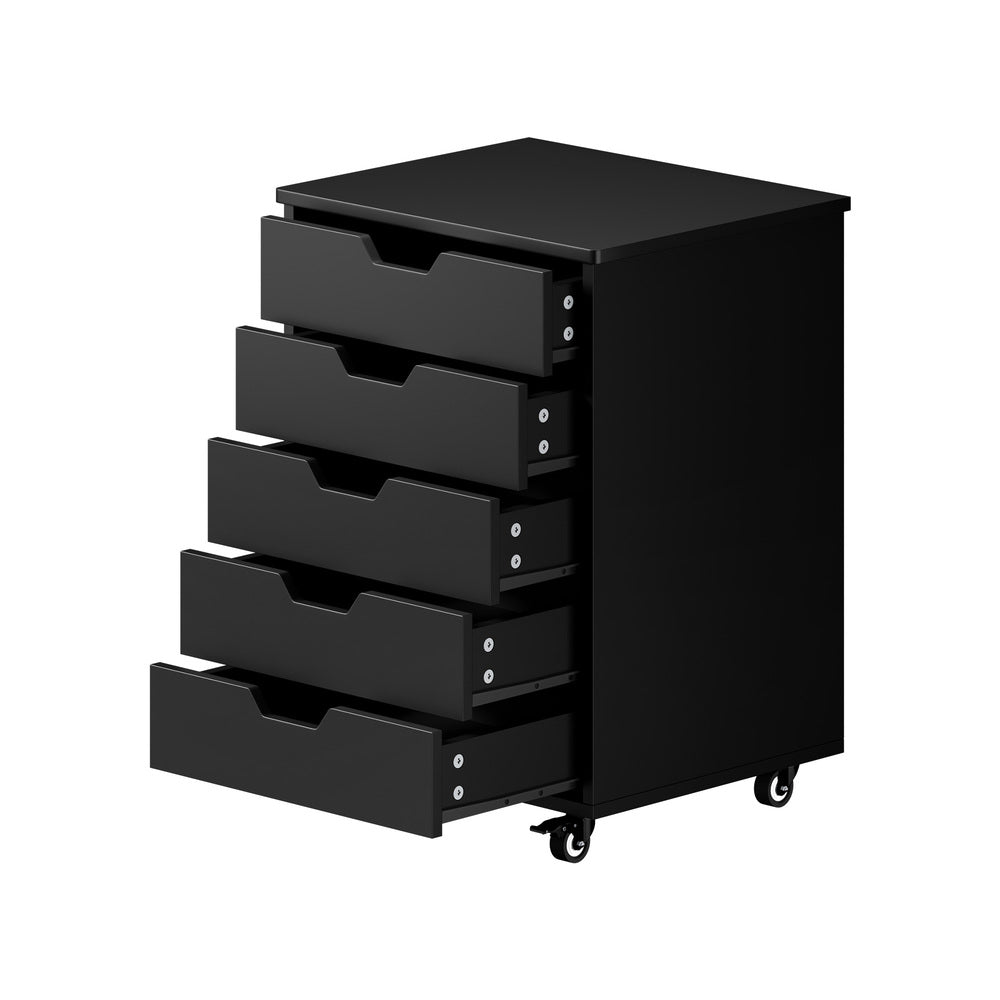 5 Drawer Mobile Filing Cabinet Storage Home Office Black