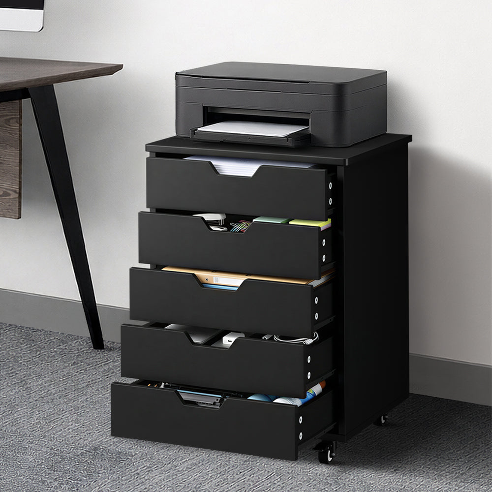 5 Drawer Mobile Filing Cabinet Storage Home Office Black