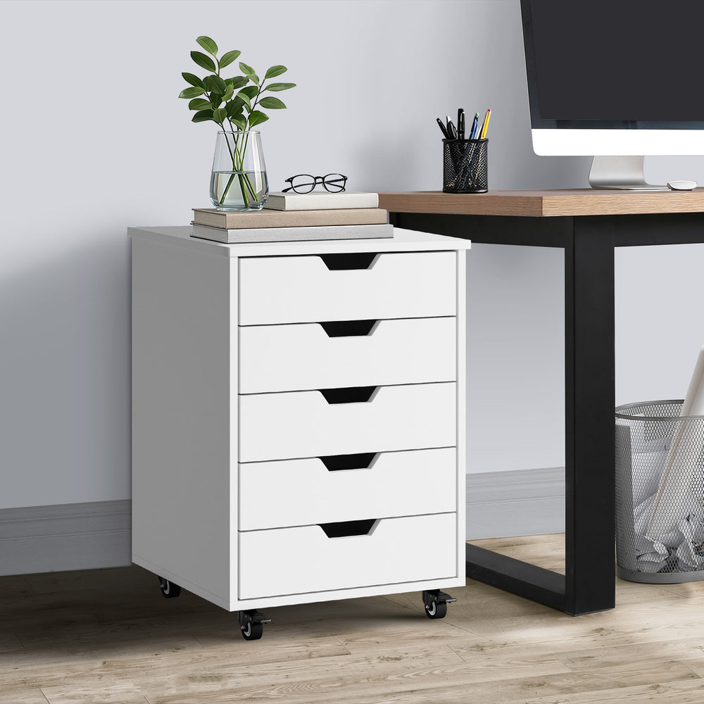 Oikiture 5 Drawer Mobile Filing Cabinet Storage Home Office White