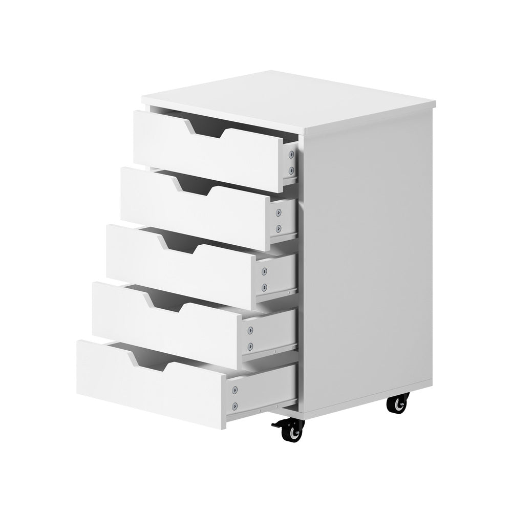 5 Drawer Mobile Filing Cabinet Storage Home Office White