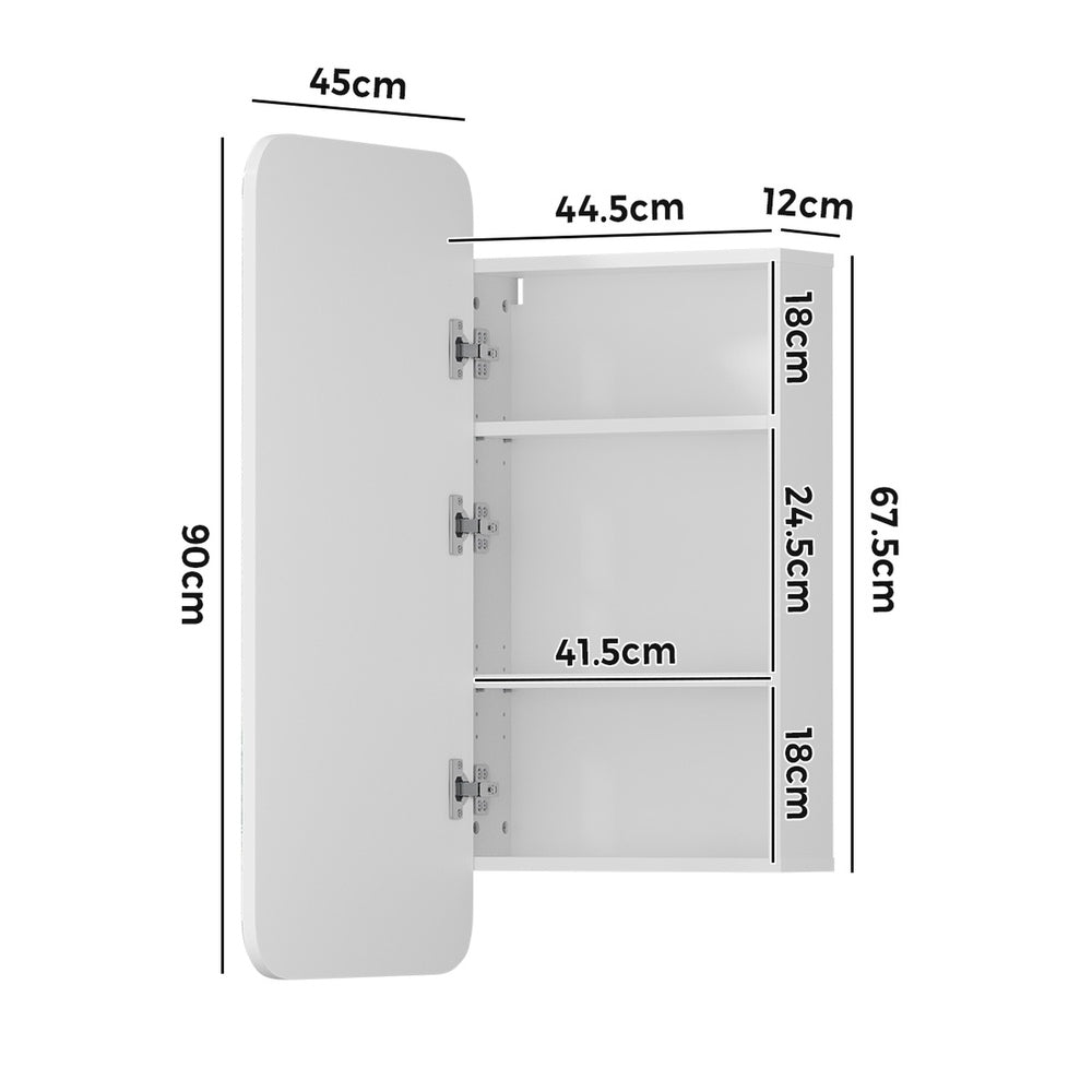 Bathroom Mirror Cabinet 3-Tier Adjustable Shelves White