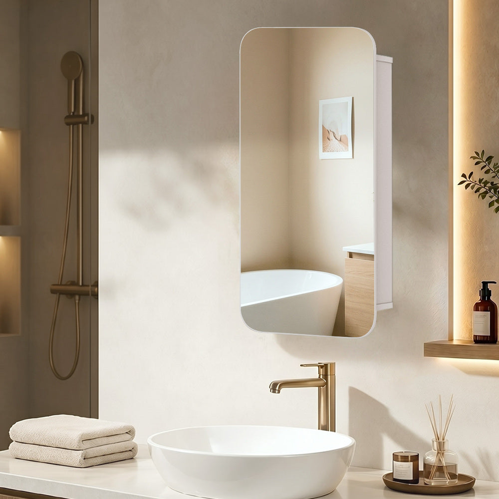 Bathroom Mirror Cabinet 3-Tier Adjustable Shelves White