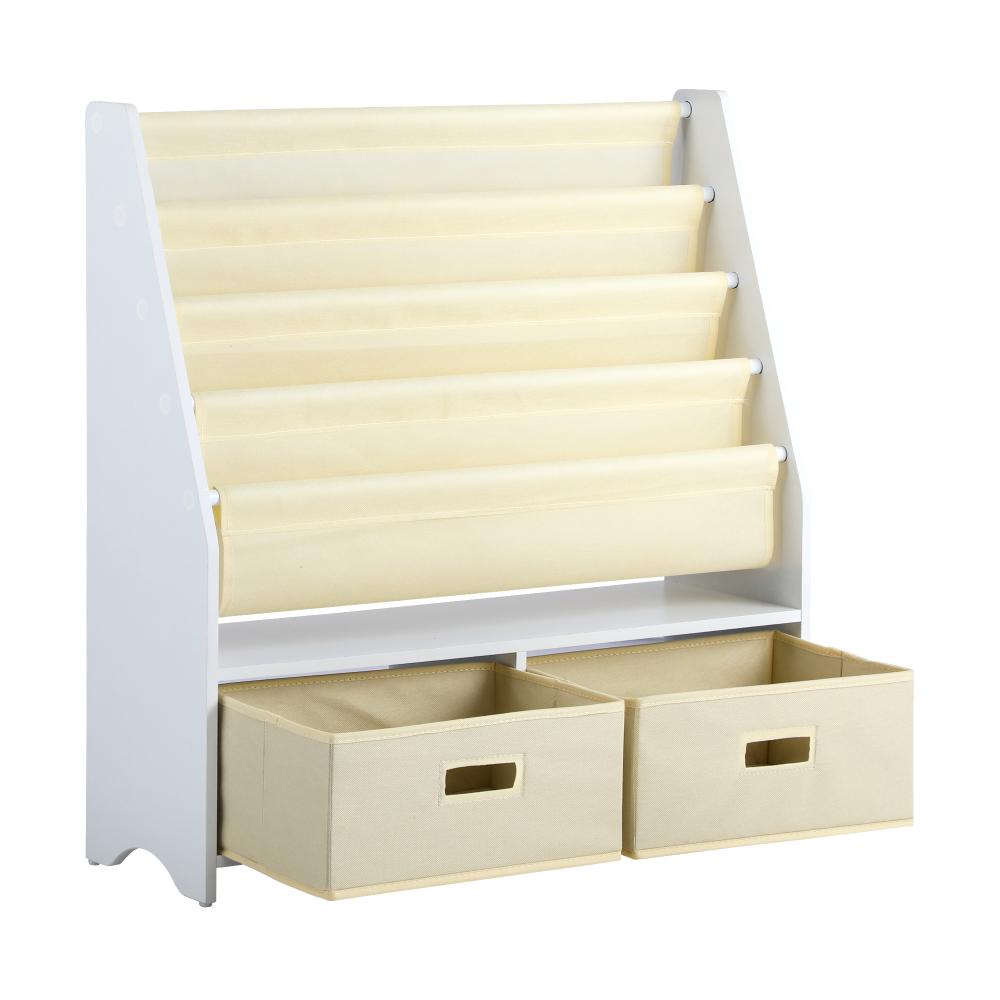 4 Tier Kids Storage Rack with 2 Drawers White&Beige