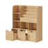 Oikiture Kids Bookcase & Toy Organiser – Natural, 4‑Tier, Bins, 120cm