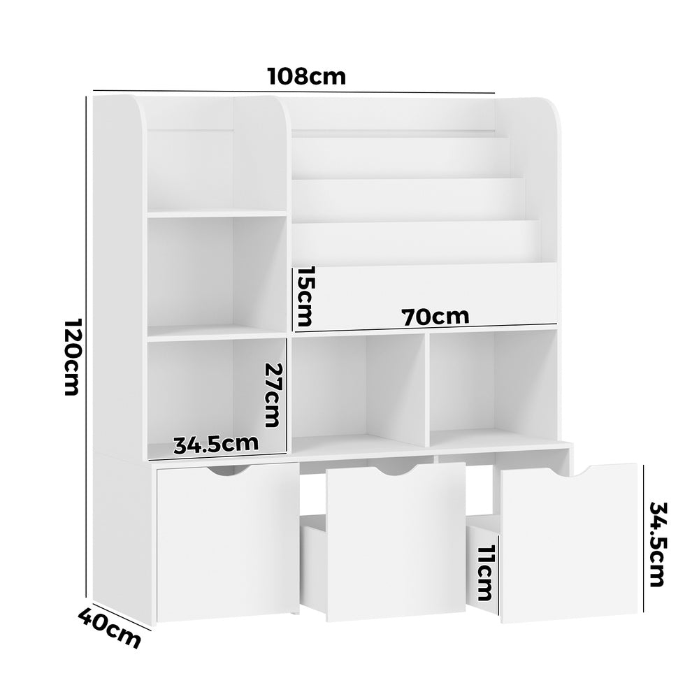 Oikiture Kids Bookcase Toy Organiser Cabinet With Chest
