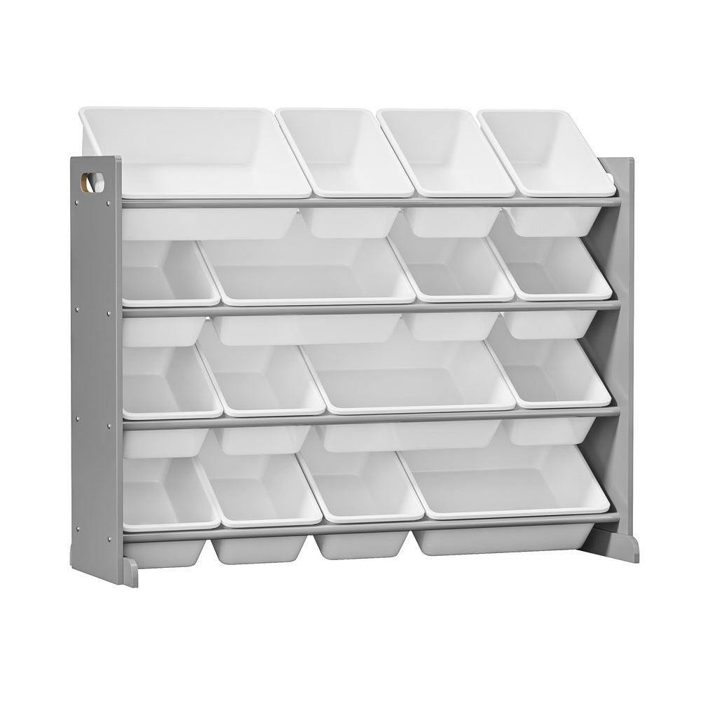 Kids Toy Box Organiser 16 Bins Shelf Removable Drawer Grey