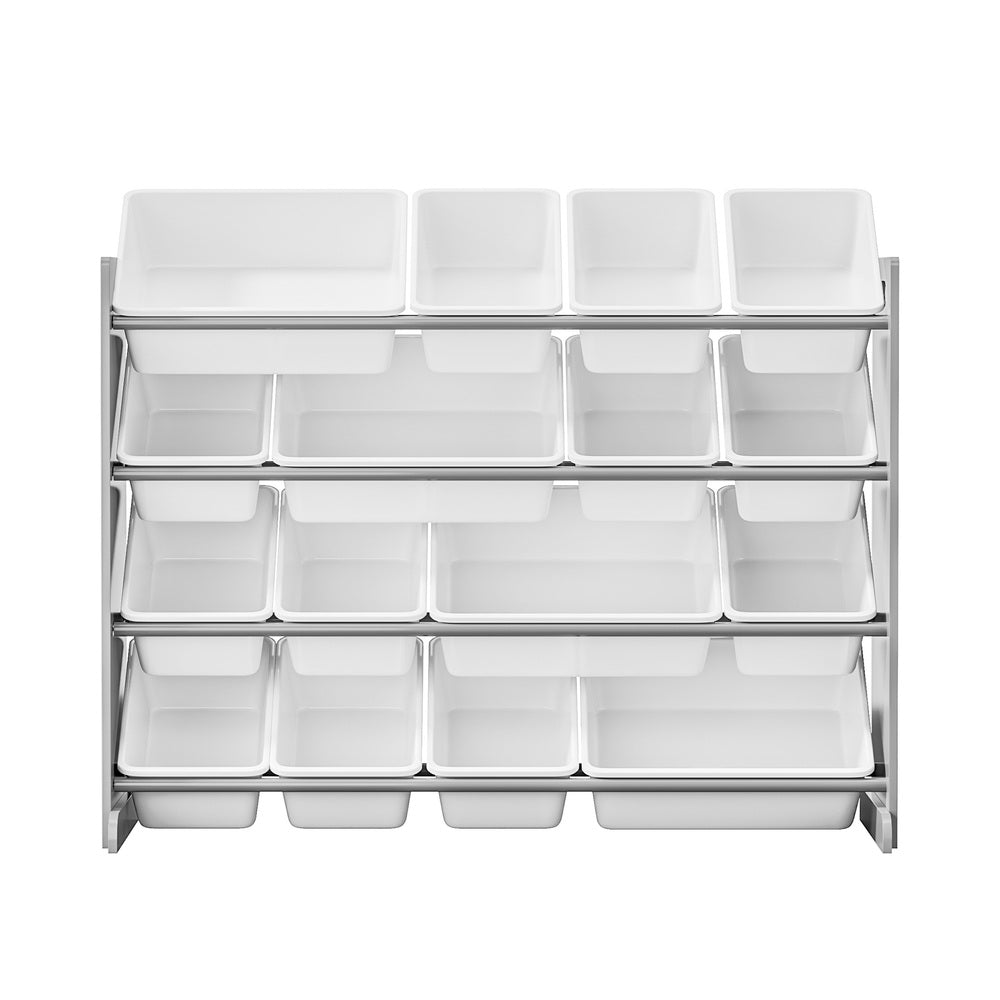 Kids Toy Box Organiser 16 Bins Shelf Removable Drawer Grey