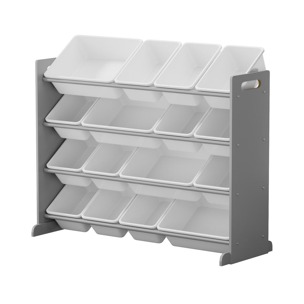 Kids Toy Box Organiser 16 Bins Shelf Removable Drawer Grey
