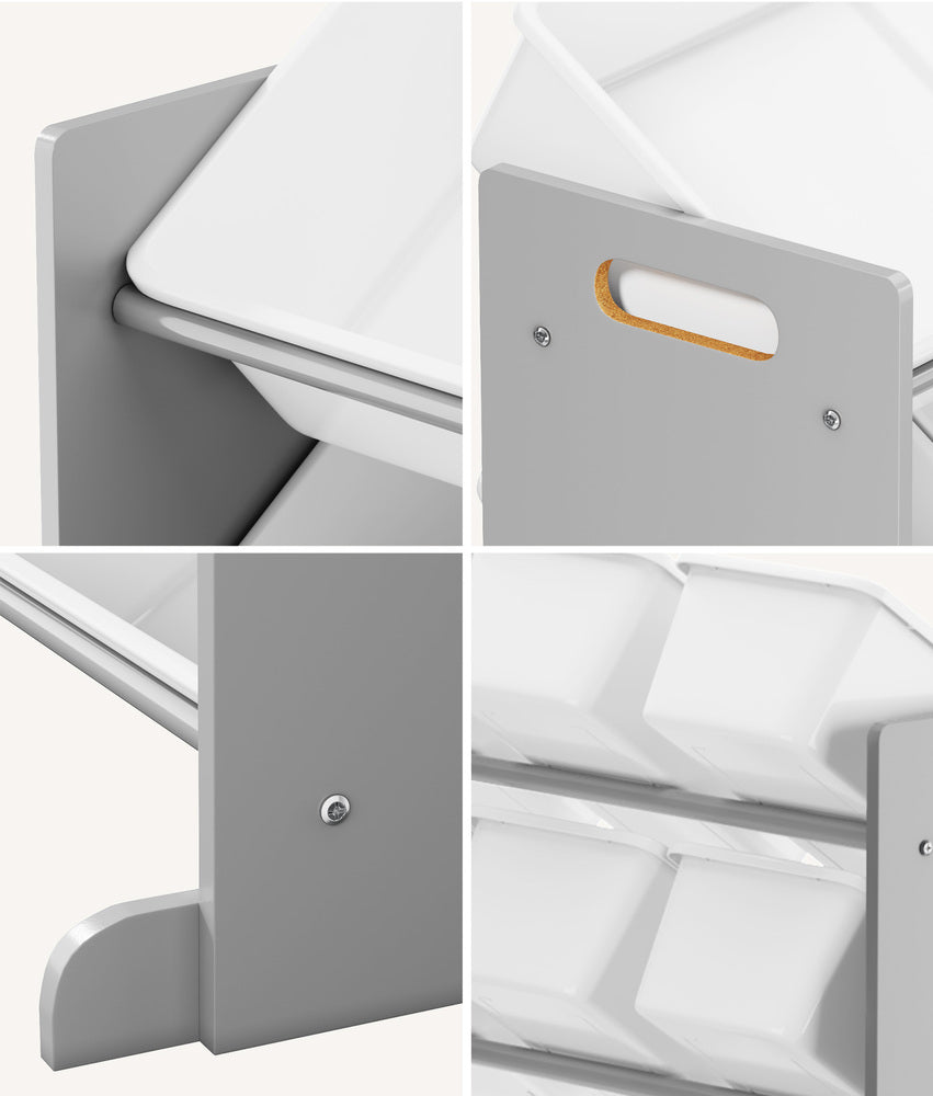 Kids Toy Box Organiser 16 Bins Shelf Removable Drawer Grey