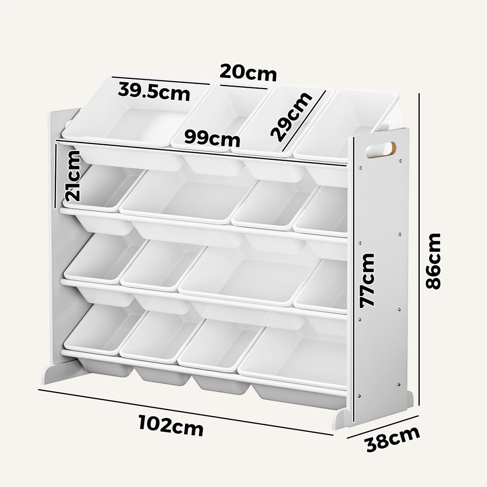 Kids Toy Box Organiser 16 Bins Shelf Removable Drawer White