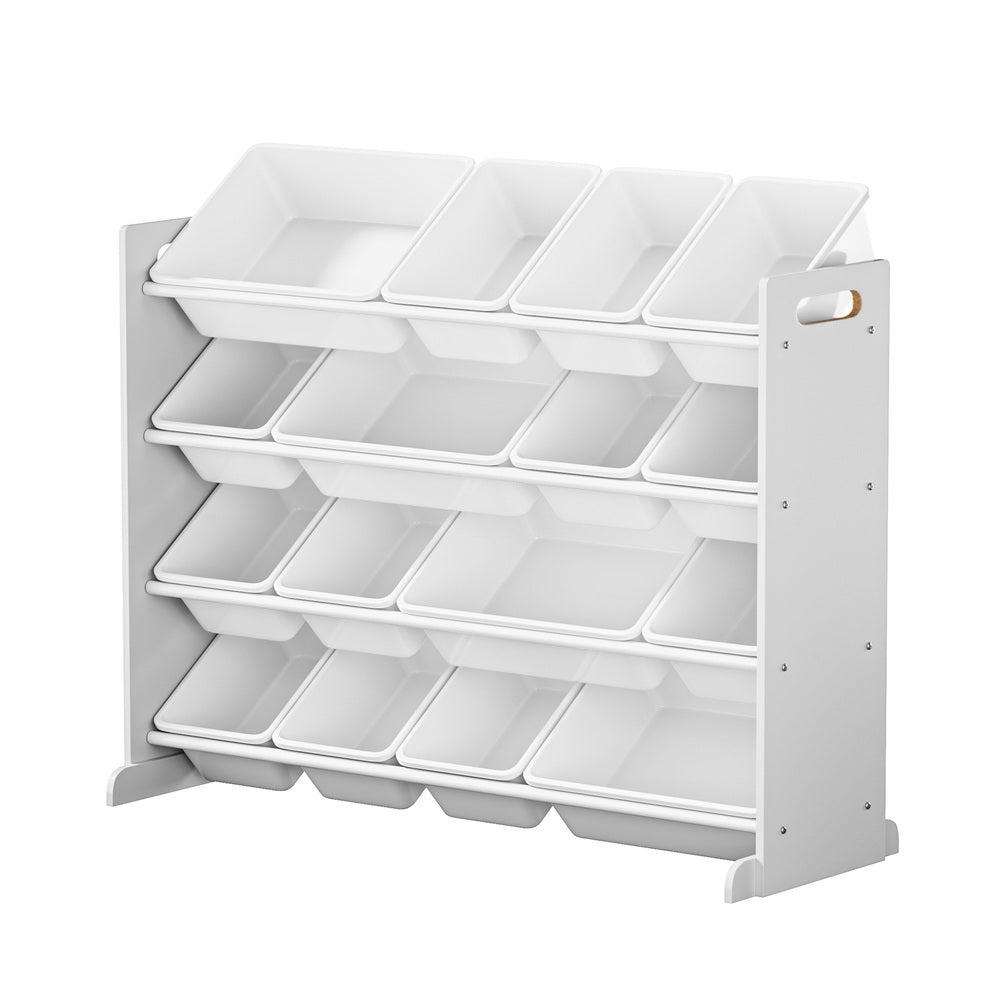 Kids Toy Box Organiser 16 Bins Shelf Removable Drawer White