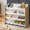 Oikiture 16 Bin Kids Toy Storage Organiser 4 Tier Rack White Timber