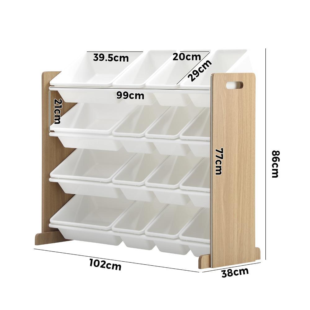 16 Bins 4-Tier Kids Toy Organiser Storage Rack