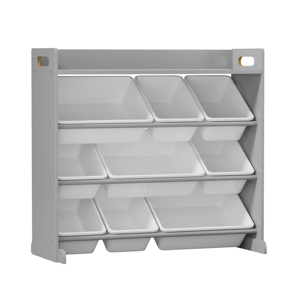 9 Bins Kids Toy Box Bookshelf Storage Organiser Shelf Grey