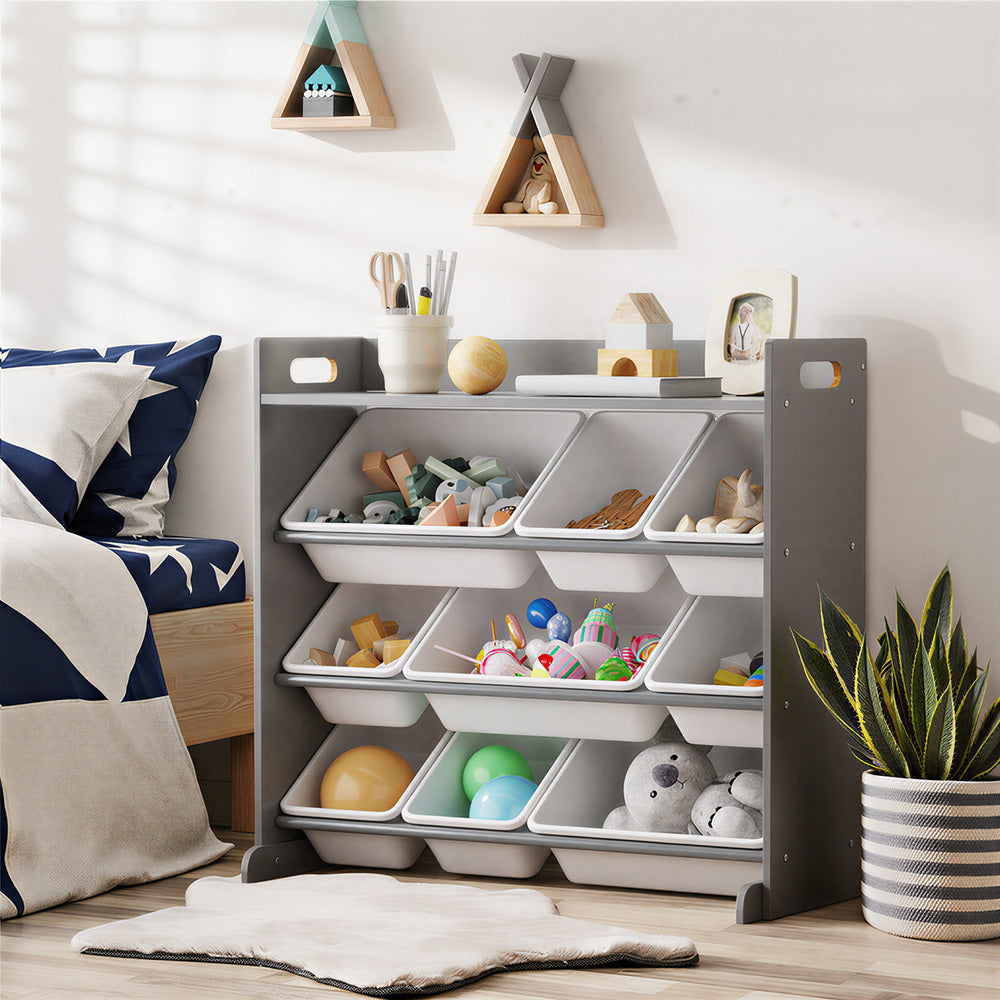 9 Bins Kids Toy Box Bookshelf Storage Organiser Shelf Grey