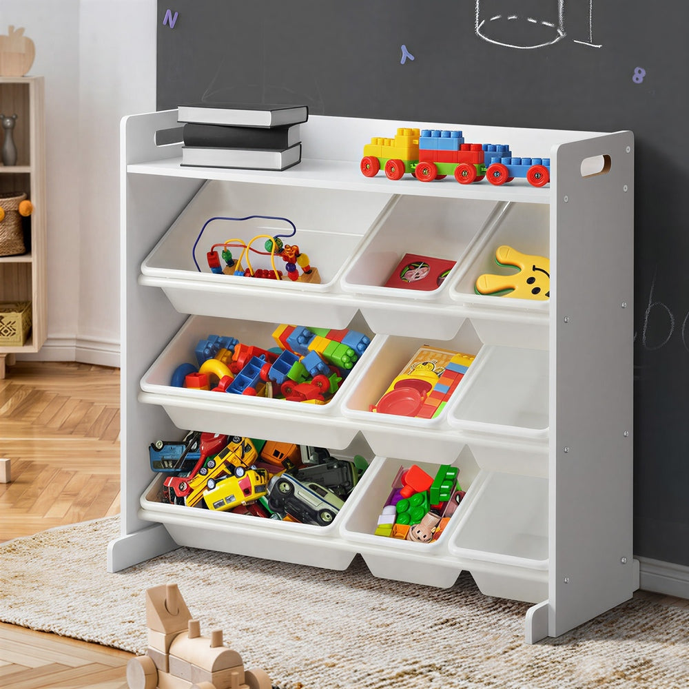 9 Bins Kids Toy Box Bookshelf Storage Organiser Shelf White