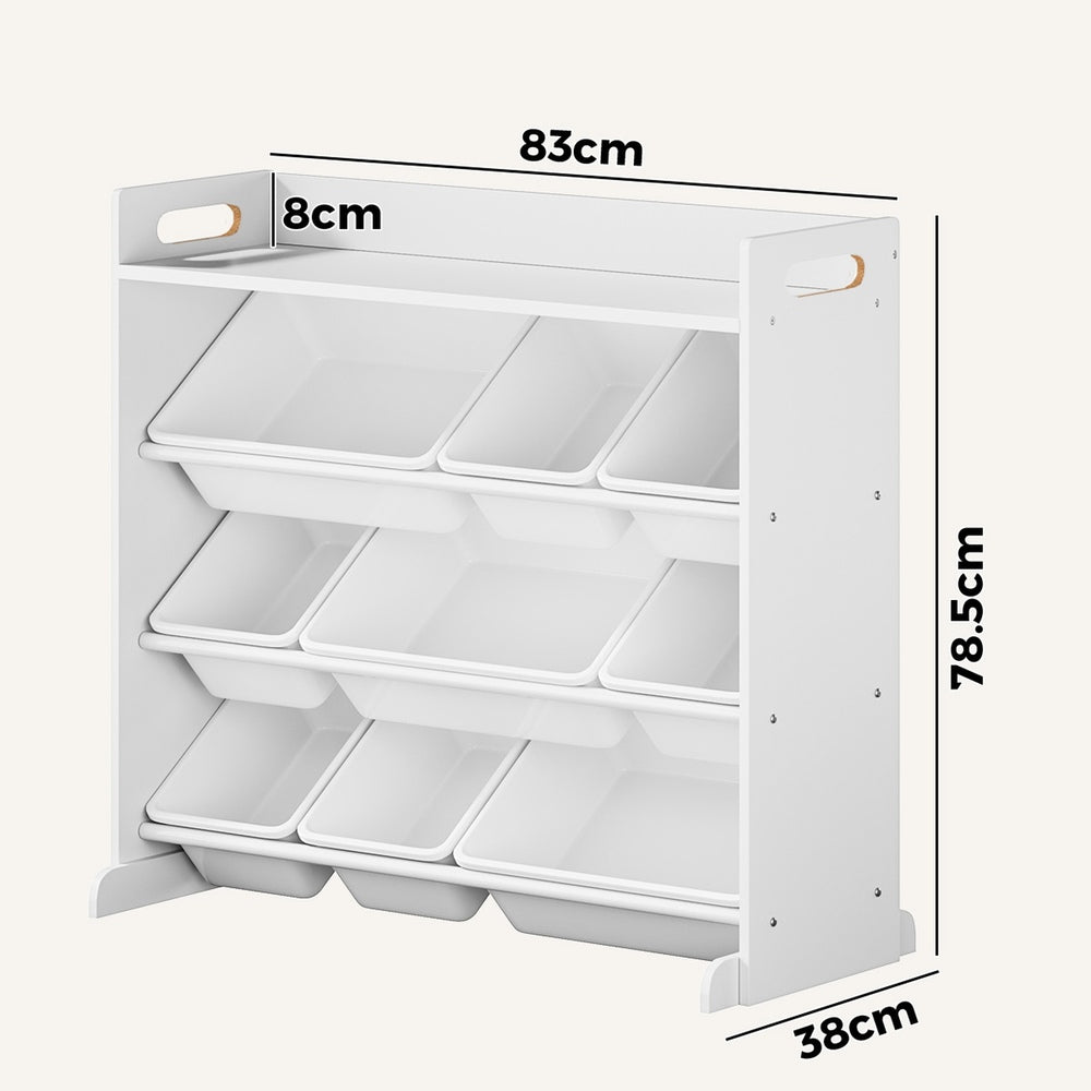 9 Bins Kids Toy Box Bookshelf Storage Organiser Shelf White
