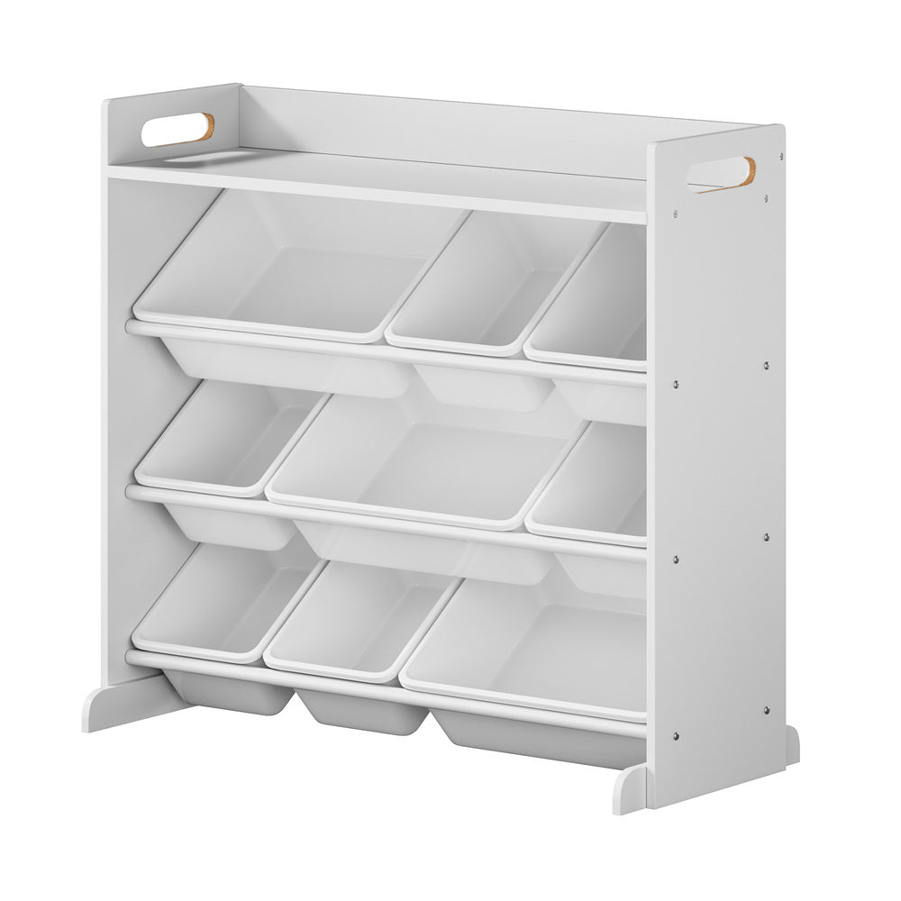 9 Bins Kids Toy Box Bookshelf Storage Organiser Shelf White