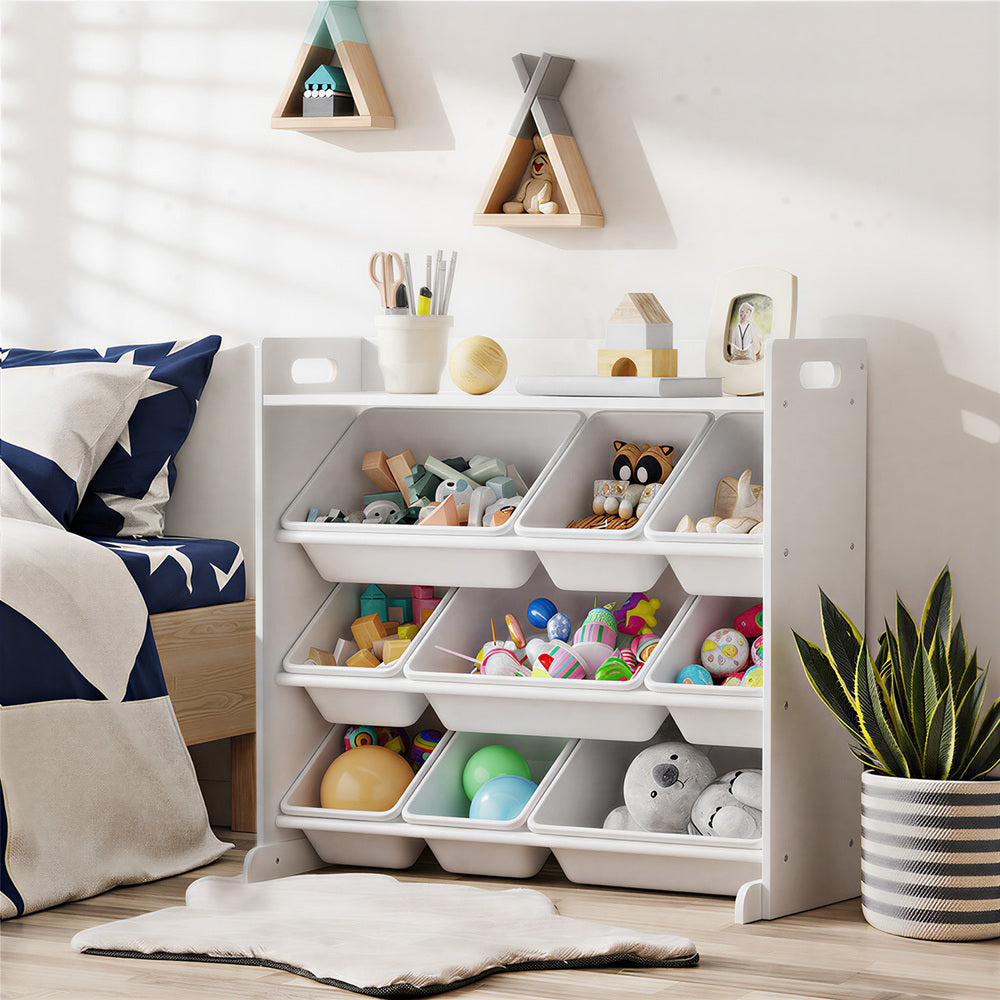 9 Bins Kids Toy Box Bookshelf Storage Organiser Shelf White