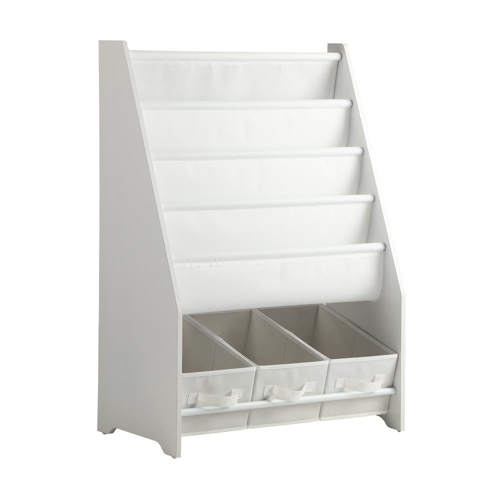 4-tier Kids Storage Rack with 3 Boxes White