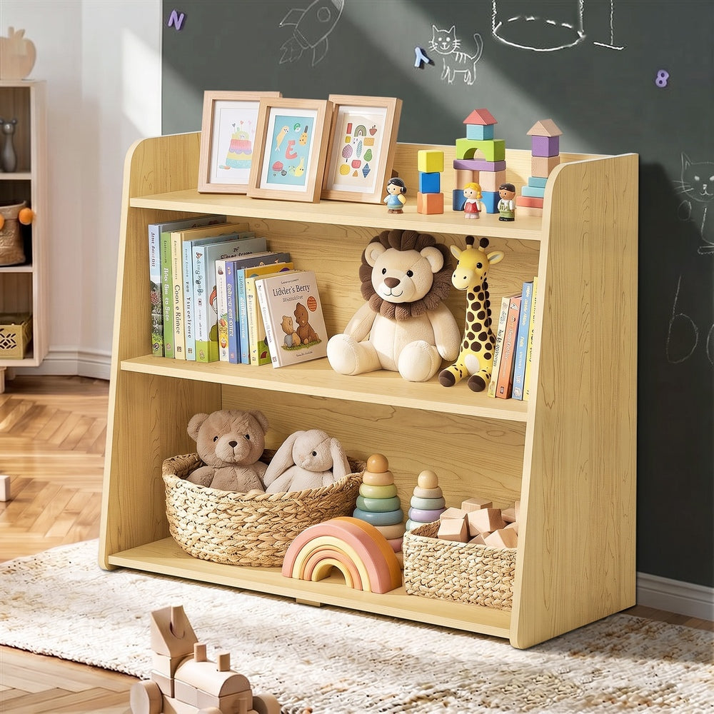 Oikiture Kids Storage Bookshelf Organiser 3 Tier Open Shelves White