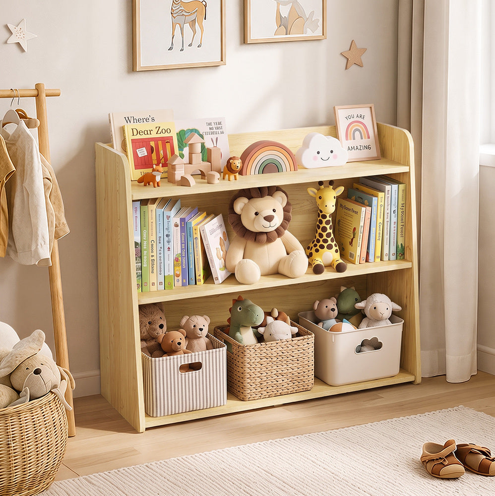 Oikiture Kids Storage Bookshelf Organiser 3 Tier Open Shelves White